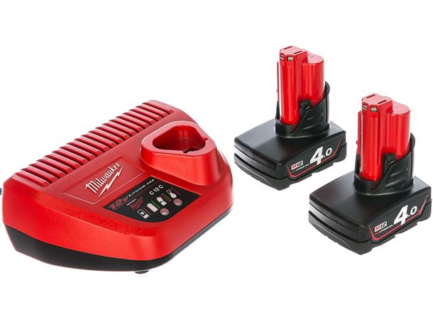 Milwaukee batterisett + lader, M12 4,0 M12NRG-402 NRG KIT I