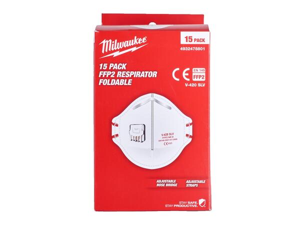 Milwaukee støvmaske m/ventil FFP2 15 stk pr. pakke 
